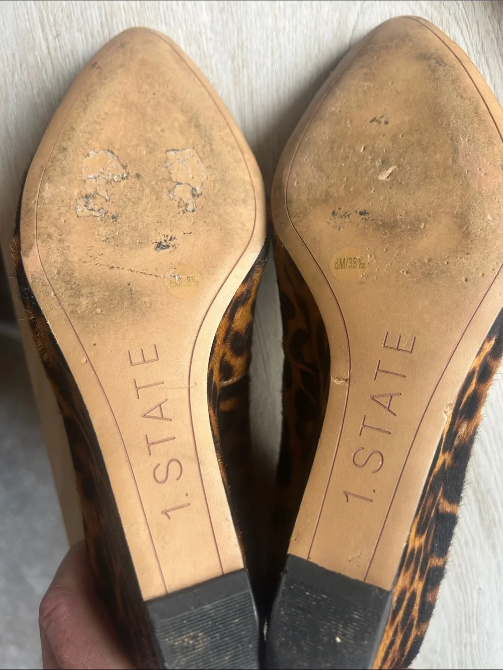 1. State Leather Wedge Leopard Print Pumps in Brown and Black Size 8